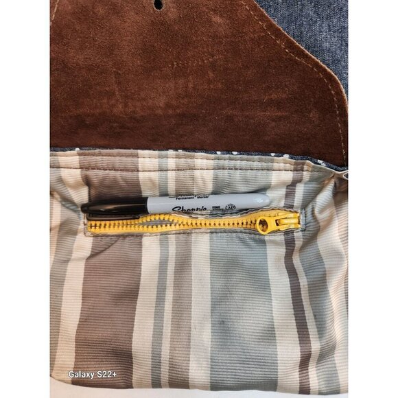 Handcrafted Crossbody Denim & Leather Shoulder Bag With Floral Faux Embroidery P - Picture 10 of 10